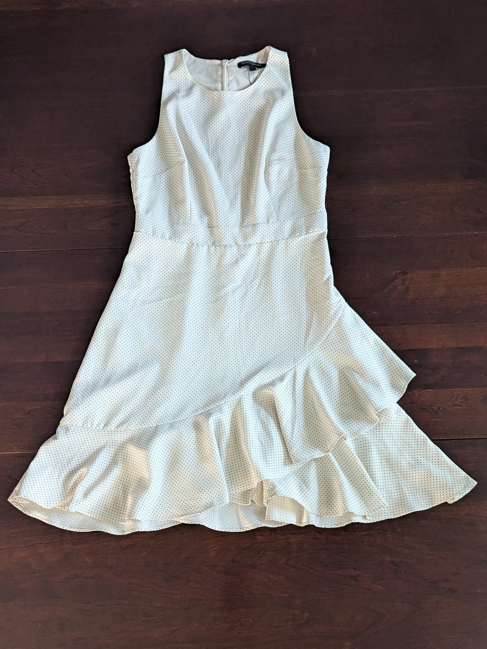 Banana Republic Womens 4 Cream Polka Dot Asymmetric Ruffle Dress Retro Preppy
